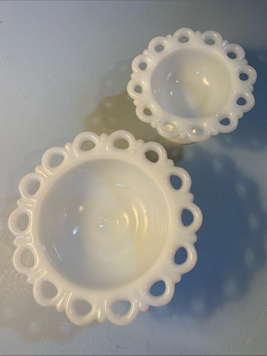 Vintage Other - Vintage Milk Glass Lace Edge Compotes
